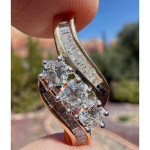 Vintage 14k Solid Gold Natural Baguette Round Diamond Pendant Swirl Channel Set